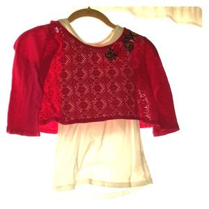 Size 10 girls white shirt with pink Shaw and roses